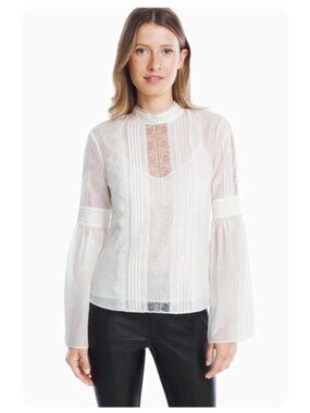 White House Black Market Long Bell Sleeve Lace Blouse sz 4